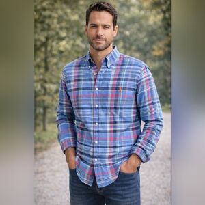 Ralph Lauren Slim Fit Plaid Flannel Shirt Men’s Large Blue Performance